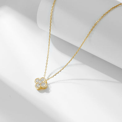 Sweet Four Leaf Clover Design Silver Necklace