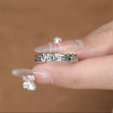S925 Sterling Silver Minimalist Crystal Texture Couple Ring
