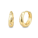 Star Design Wide Huggie Hoop Earrings in Sterling Silver