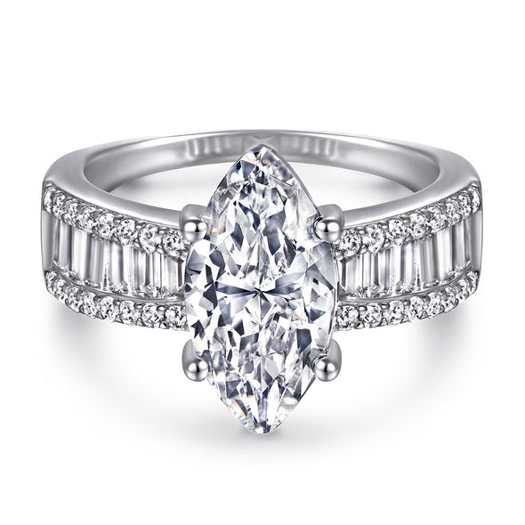 2pcs Marquise Cut Engagement Ring Set With Curved Band