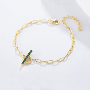 Geometric Emerald Green Sterling Silver Bracelet