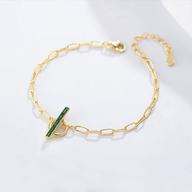 Geometric Emerald Green Sterling Silver Bracelet