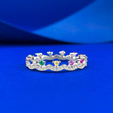 Colorful Paved Crown Lace Stackable Sterling Silver Band Ring