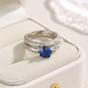Vintage 2 Pcs Blue Round Cut Ring Set