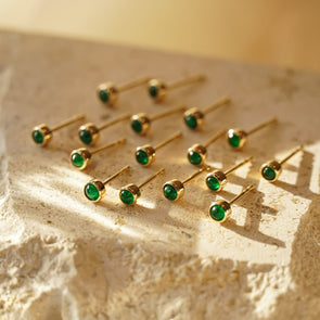 Vintage mini Golden Tone Green Stud Earrings in Sterling Silver