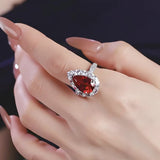 Vintage Pear Cut Ruby Halo Engagement Ring in Sterling Silver