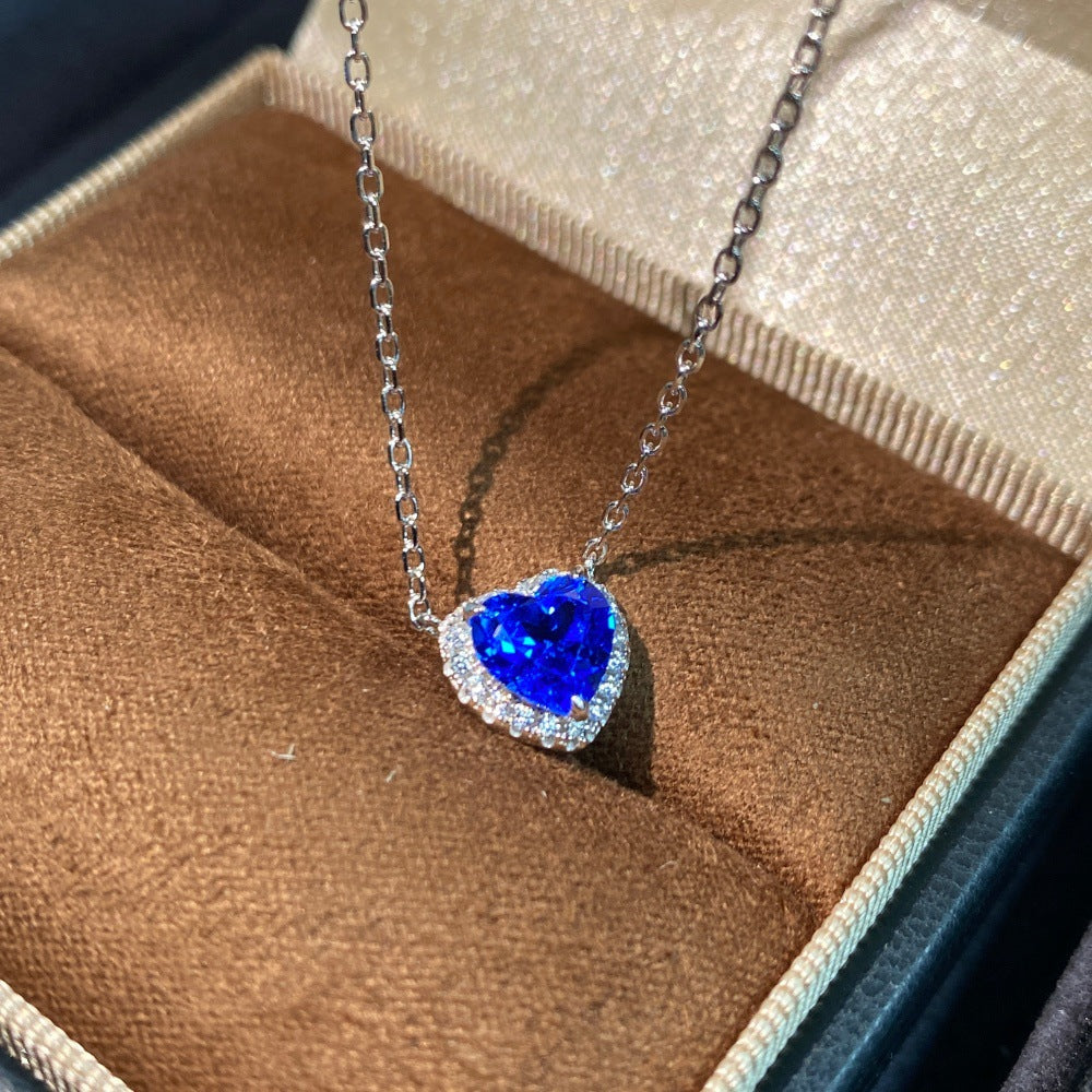 Heart Shape Lab-grown Cobalt Spinel‌ Pendant Necklace in Sterling Silver