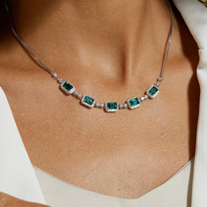 Luxury Emerald Green White Gold Plated Necklace