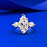 Marquise Cut Two Tone Sterling Silver Engagement Ring