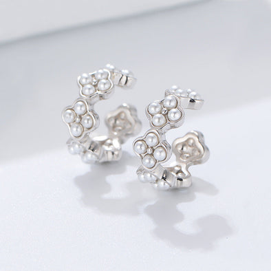 Vintage Design Peals Sterling Clip Earrings