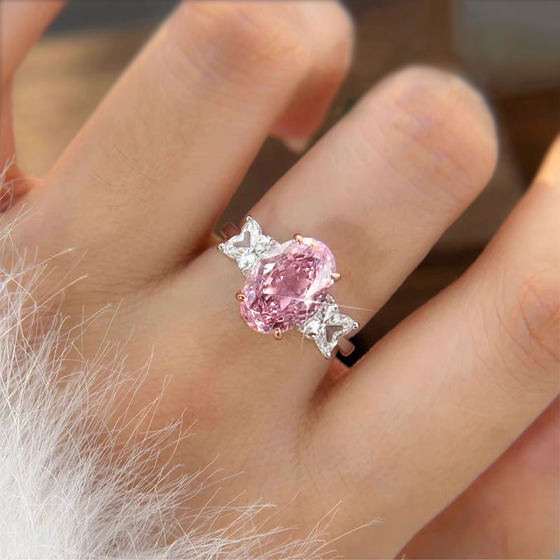 3.0ct Oval Cut Pink Three Stone Sterling Silver Engagement Ring