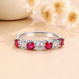 Moissanite Multicolor 7 Stone Wedding Band in Sterling Silver