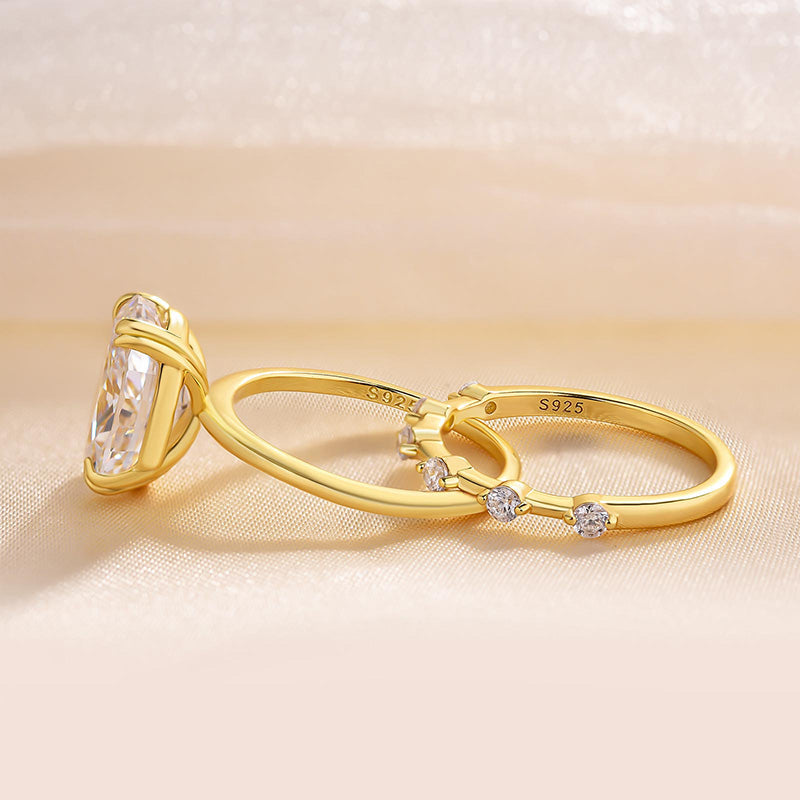 Golden Tone Oval Cut Sterling Silver Bridal Set with Exquisite