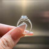 Sparkle Split Shank Halo Radiant Cut Sterling Silver Engagement Ring