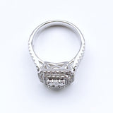 Double Halo Three Shank Emerald Cut Sterling Silver Engagement Ring