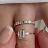 2pcs Luxurious Golden Tone Emerald Cut Three Stone Sterling Silver Bridal Set