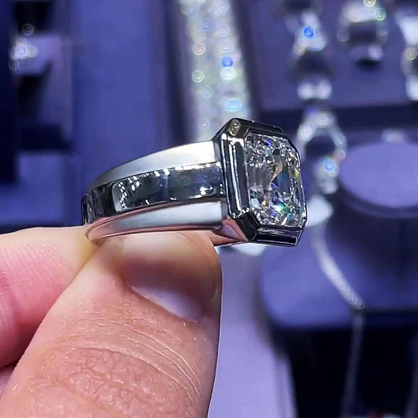 6ct Bezel Setting Asscher Cut Sterling Silver Engagement Ring