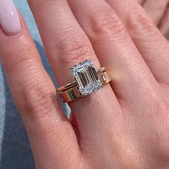 Timeless Golden Tone Emerald Cut Bridal Set In Sterling Silver