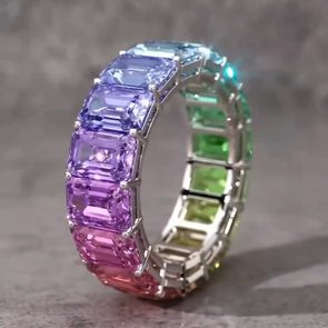Rainbow Eternity Band In Sterling Silver