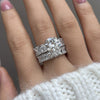 Round Cut Eternity Sterling Silver Bridal Set Ring with Eternity Band