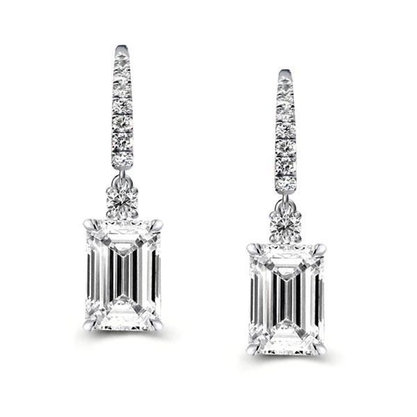 Emerald Cut 925 Sterling Silver Drop Earrings