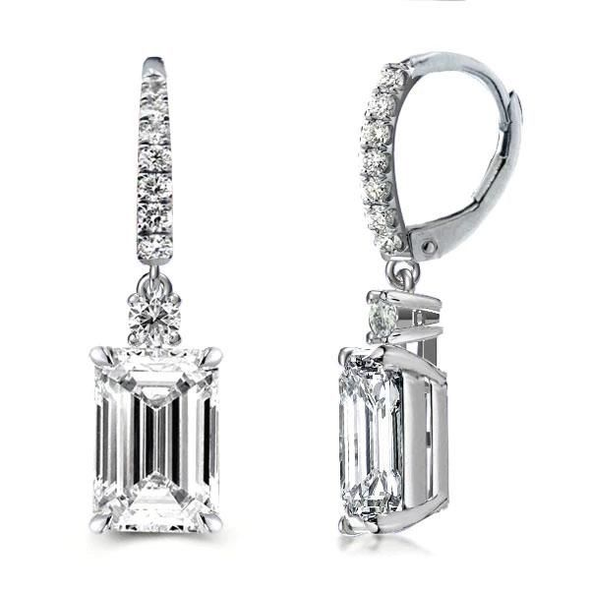 Emerald Cut 925 Sterling Silver Drop Earrings