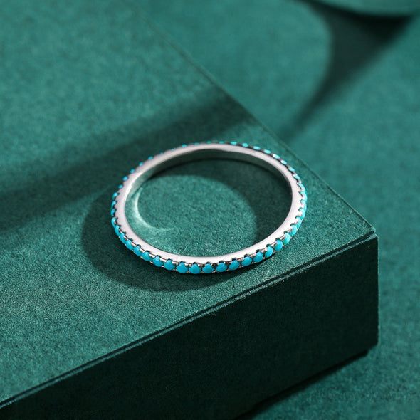 Eternity Turquoise Ring Stackable Wedding Band in Sterling Silver
