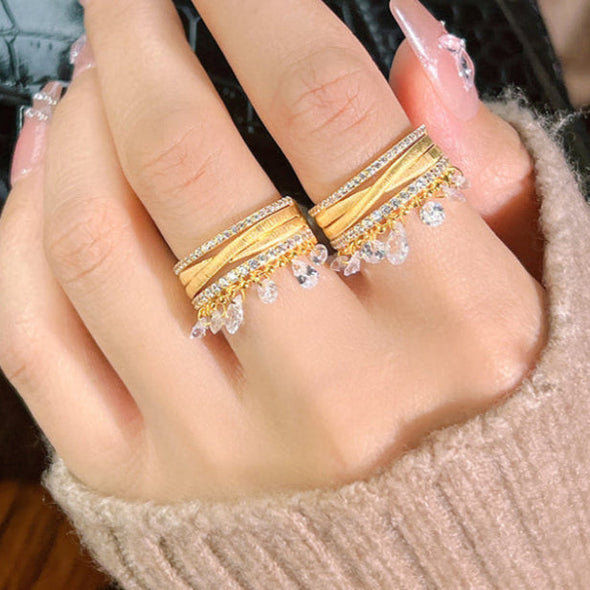Vintage High-End Feel Drop Tassel Sterling Silver Ring