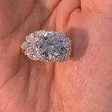 Luxury Round Cut Floral Cluster Halo Sterling Silver Engagement Ring