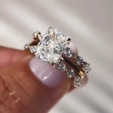 Radiant Cut Hidden Halo Sterling Silver Bridal Ring Set