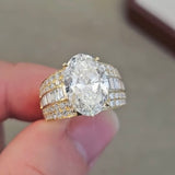 Luxury Oval Cut Multi‑Row Baguette & Pave Side Stones Sterling Silver Engagement Ring