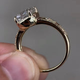 Vintage Art Deco Cushion Cut Milgrain Engraved Engagement Ring