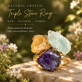 Unique Three Stone Raw Crystal Statement Ring