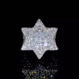 26ct Zircon Inlaid Hexagram Design Sterling Silver Handmade Men's Ring