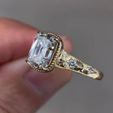 Vintage Art Deco Cushion Cut Milgrain Engraved Engagement Ring