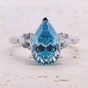 4.0ct Pear Cut Blue Gemstone Engagement Ring