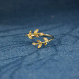Chic Leaf Design Sterling Silver Band