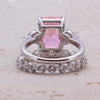 4.0CT Three Stone Pink Sterling Silver Engagement Ring with Eternity Band