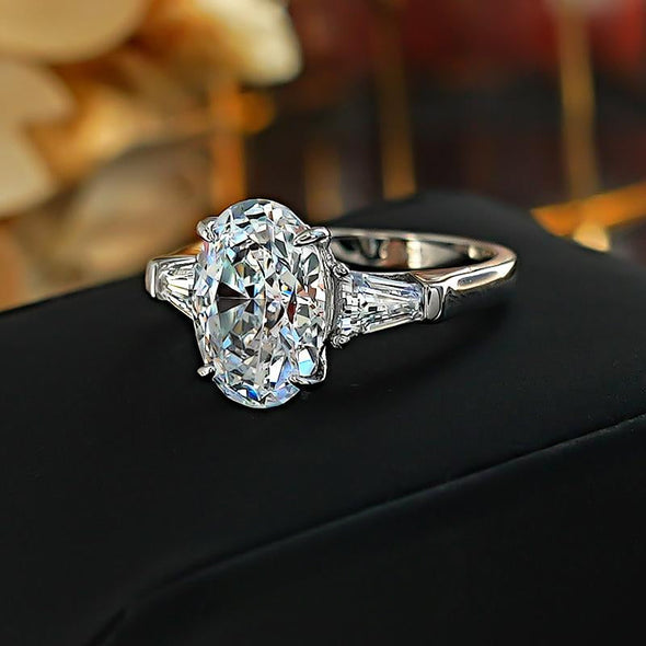 Stunning Three Stone Oval Cut Sterling Silver Ring