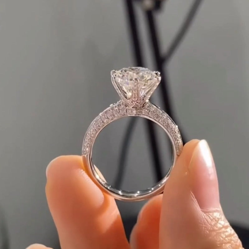Gorgeous 6 Prong Pave Set Round Cut Moissanite Engagement Ring