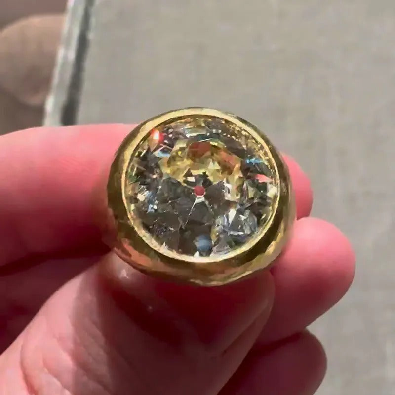 Vintage 8ct Round Cut White Sapphire Yellow Gold Handmade Men's Ring