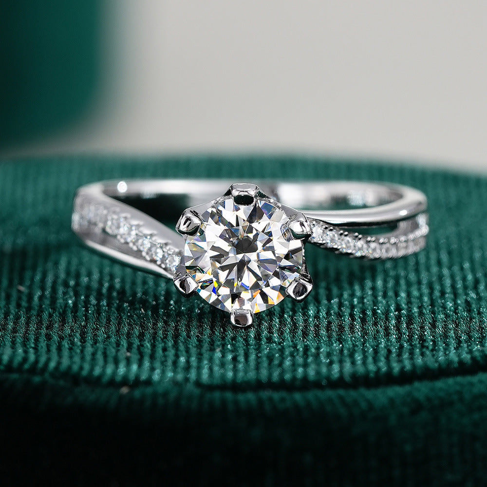 1 Carat D Color Moissanite Sterling Silver Ring