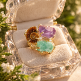 Natural Raw Three Stone Purple Crystal Ring