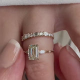 2pcs Luxurious Golden Tone Emerald Cut Three Stone Sterling Silver Bridal Set