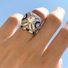 2PCS Art Deco-Inspired Geometric Statement Ring with Blue and White Stones