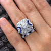 2PCS Art Deco-Inspired Geometric Statement Ring with Blue and White Stones