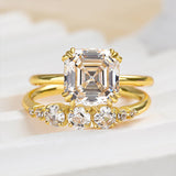 2pcs Golden Tone Asscher Cut Bridal Set