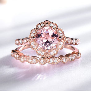 Vintage Pink Morganite Rose Gold Tone Ring Set