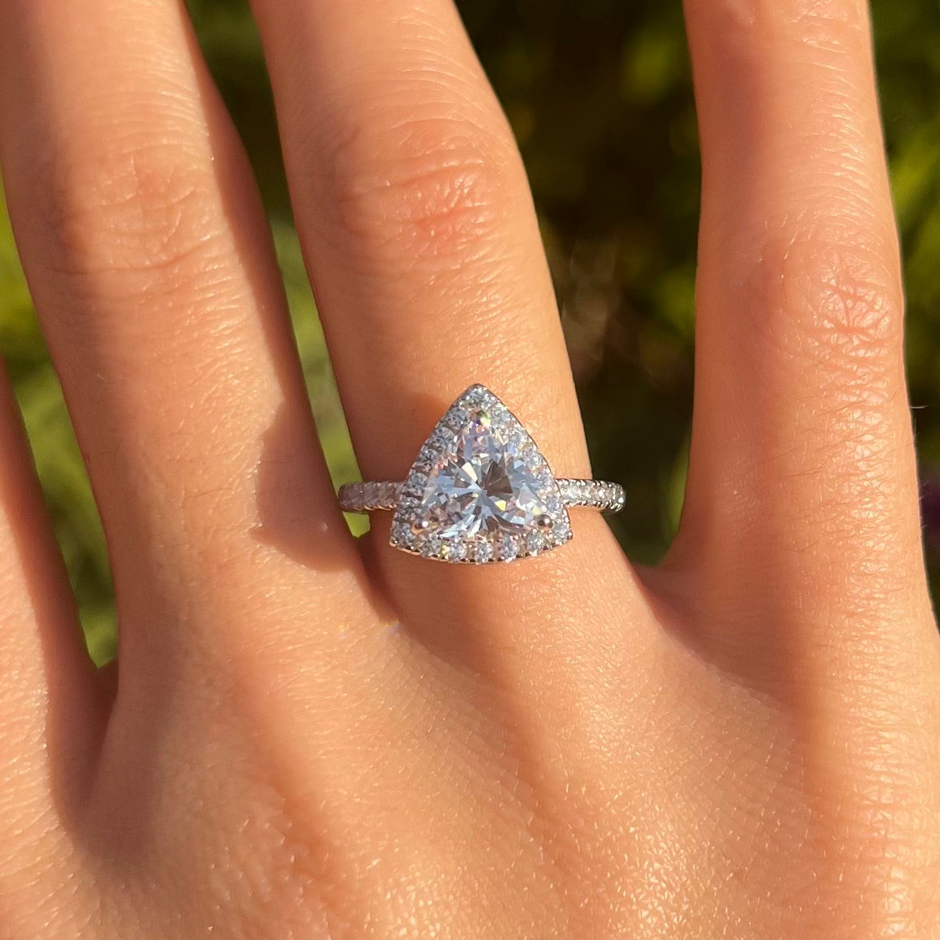 2 Pcs Triangle Halo Sterling Silver Bridal Set With Blue Band