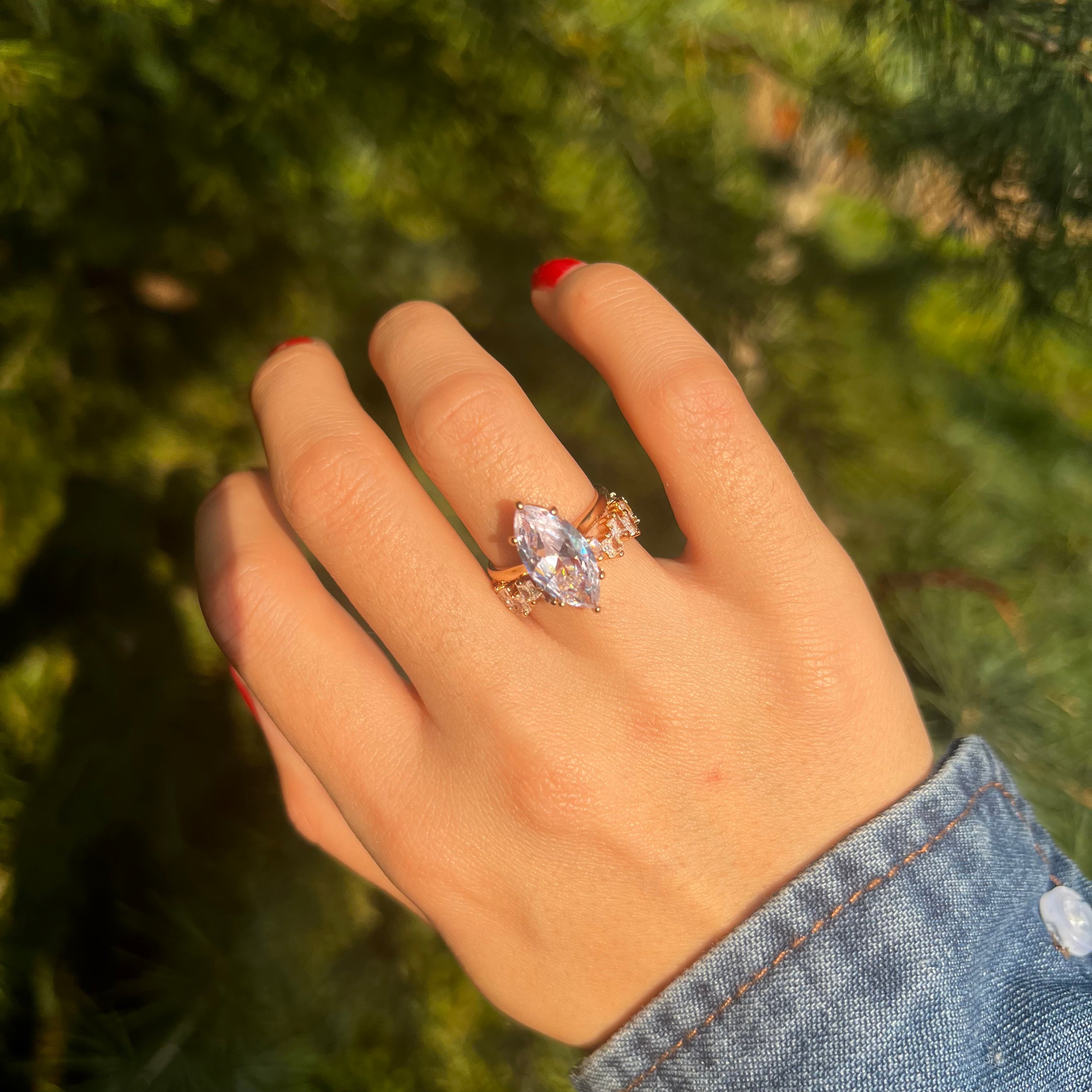 Vintage Marquise Cut Bridal Set In Sterling Silver